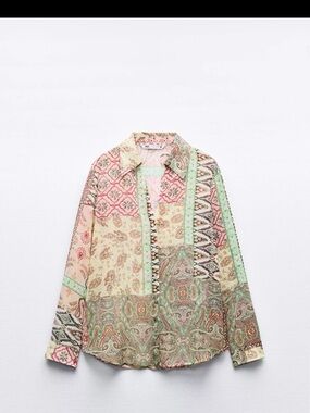 Zara Multicolor Pastel Paisley & Patchwork Button-Down Shirt